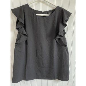Forever 21 Shirt Womens Small Black Short‎ Ruffle Sleeves Blouse Top Work Career
